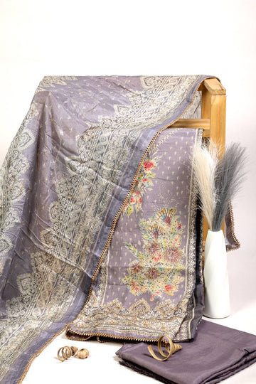 Rich Embroidered Pure Viscose Royal Purple Unstitched Suit Set Geetha Creation